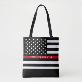 Thin Red Line Firefighter Vlag Aangepaste naam Tote Bag (Voorkant)