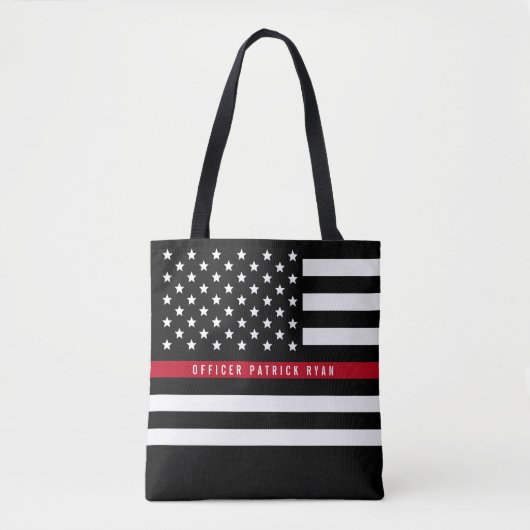 Thin Red Line Firefighter Vlag Aangepaste naam Tote Bag (Voorkant)