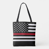 Thin Red Line Firefighter Vlag Aangepaste naam Tote Bag (Achterkant)