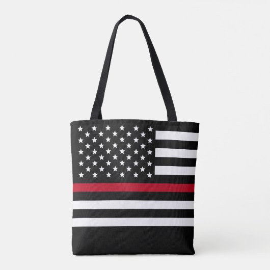 Thin Red Line Firefighter Vlag Aangepaste naam Tote Bag (Achterkant)