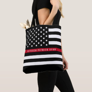 Thin Red Line Firefighter Vlag Aangepaste naam Tote Bag