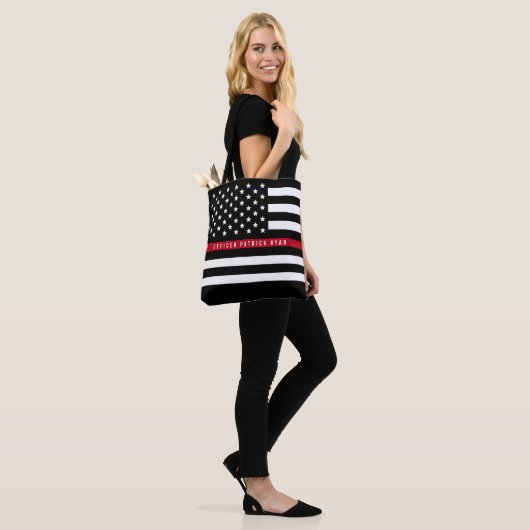 Thin Red Line Firefighter Vlag Aangepaste naam Tote Bag (Op model)