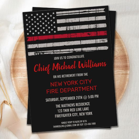 Thin Red Line Flag Fireman Firefighter Retirement Kaart