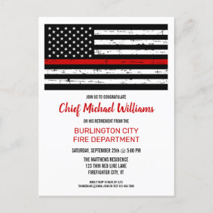 Thin Red Line Flag Fireman Firefighter Retirement Uitnodiging Briefkaart