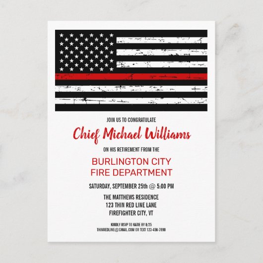 Thin Red Line Flag Fireman Firefighter Retirement Uitnodiging Briefkaart (Voorkant)