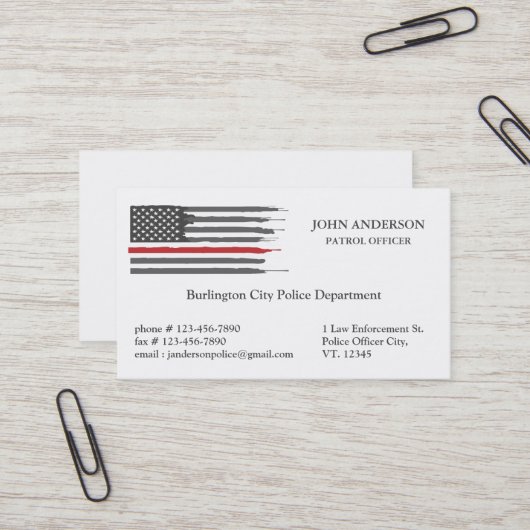 Thin Red Line Flag Law Enforcement Police Officer Visitekaartje (Voorkant / Achterkant in situ)