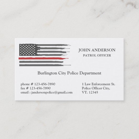 Thin Red Line Flag Law Enforcement Police Officer Visitekaartje (Voorkant)