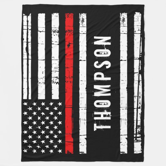 Thin Red Line Flag Persoonlijke brandweerman Fleece Deken (Voorkant)