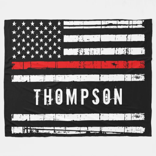 Thin Red Line Flag Persoonlijke brandweerman Fleece Deken (Voorkant (Horizontaal))