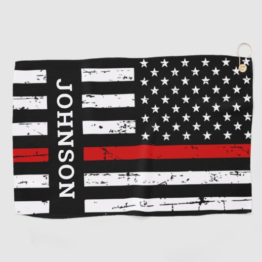 Thin Red Line Flag Persoonlijke naam Firefighter Golfhanddoek (Horizontaal)