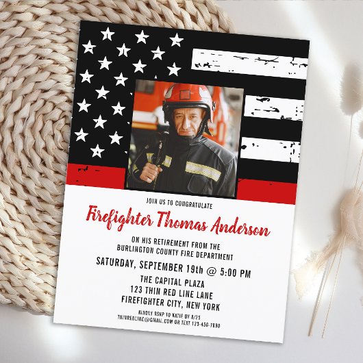 Thin Red Line Foto Firefighter Retirement Party Briefkaart