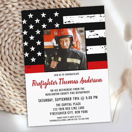 Thin Red Line Foto Firefighter Retirement Party Kaart