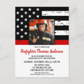 Thin Red Line Foto Firefighter Retirement Party Uitnodiging Briefkaart (Voorkant)