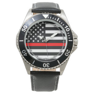 Thin Red Line Graphic op een Amerikaanse vlag op e Horloge