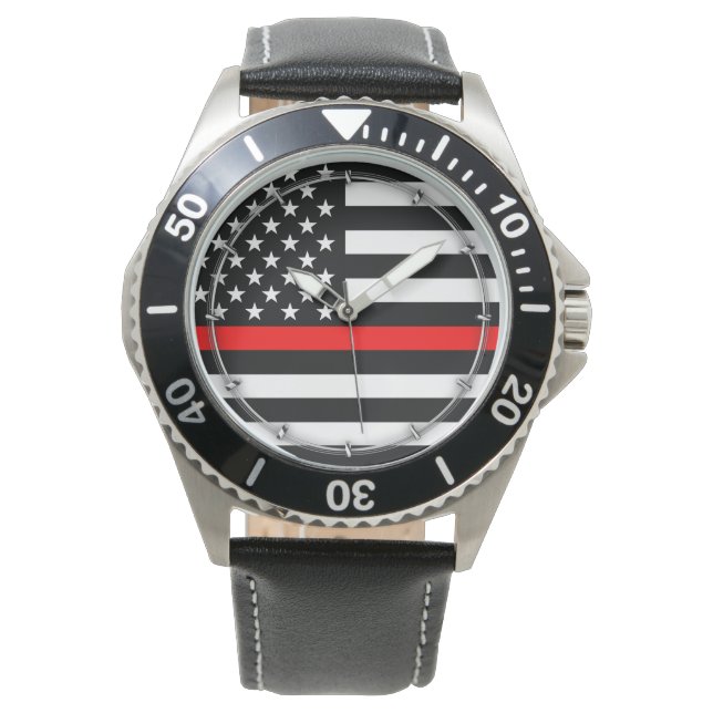 Thin Red Line Graphic op een Amerikaanse vlag op e Horloge (Voorkant)