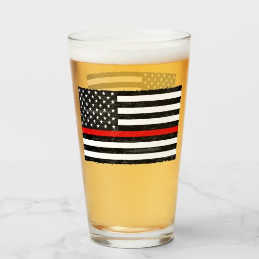 Thin Red Line Grungy Amerikaanse vlag Glas (Voorkant gevuld)