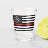 Thin Red Line Grungy Amerikaanse vlag Shot Glas (Voorkant)