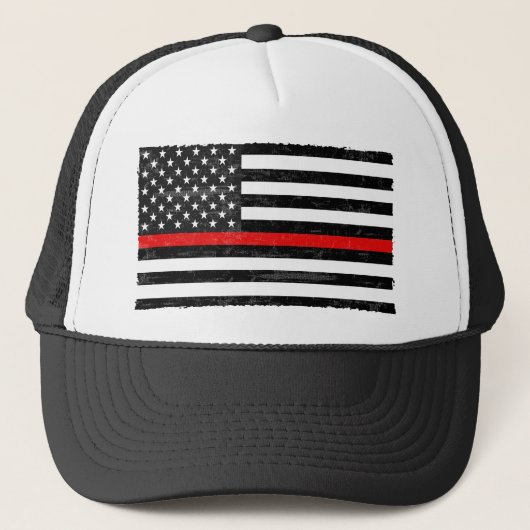 Thin Red Line Grungy Amerikaanse vlag Trucker Pet (Voorkant)