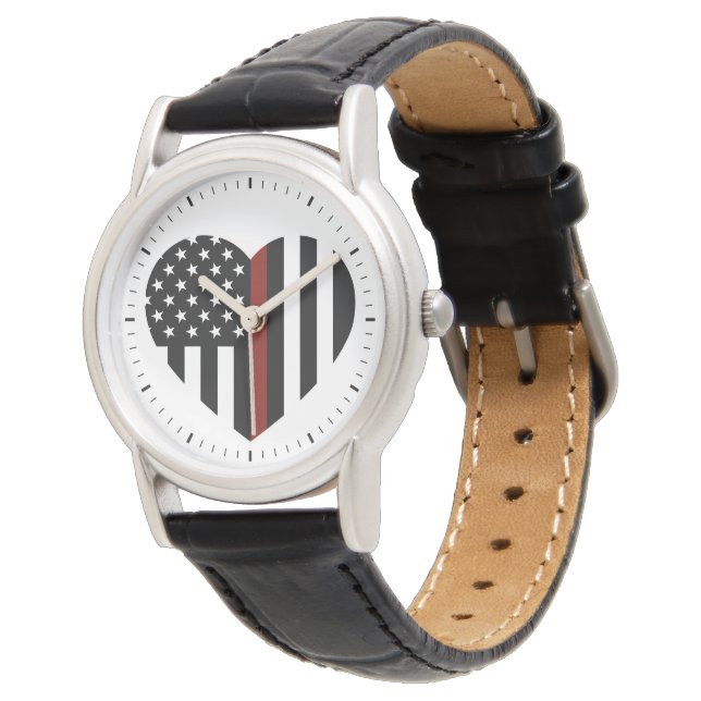 Thin Red Line Heart Shaped American Flag Horloge (Gekanteld)