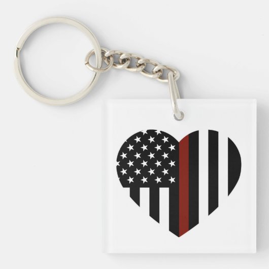 Thin Red Line Heart Shaped American Flag Sleutelhanger (voorkant)