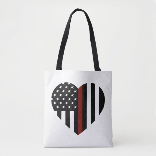 Thin Red Line Heart Shaped American Flag Tote Bag (Voorkant)