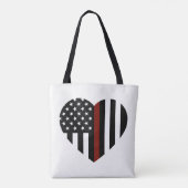 Thin Red Line Heart Shaped American Flag Tote Bag (Achterkant)