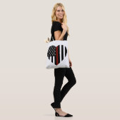Thin Red Line Heart Shaped American Flag Tote Bag (Op model)