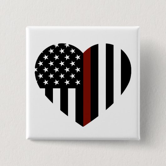 Thin Red Line Heart Shaped American Flag Vierkante Button 5,1 Cm (Voorkant)