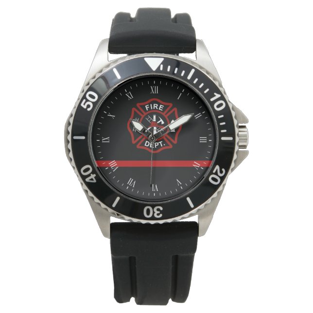 Thin Red Line Maltese Cross Firefighter Horloge (Voorkant)