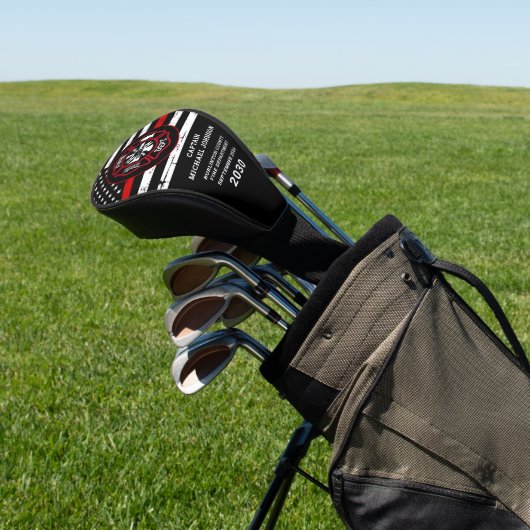 Thin Red Line Maltese Cross Firefighter Retirement Golfheadcover (Insitu)