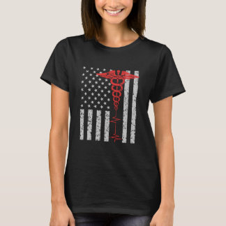 Thin Red Line Nurse Caduceus Amerikaanse vlag T-shirt