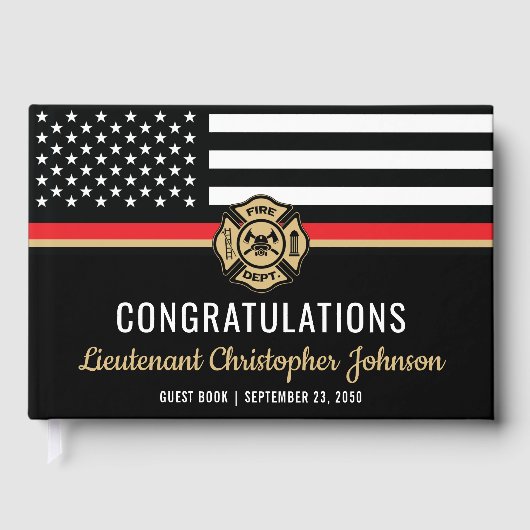 Thin Red Line Patriottic Firefighter Retirement Gastenboek (Voorkant)
