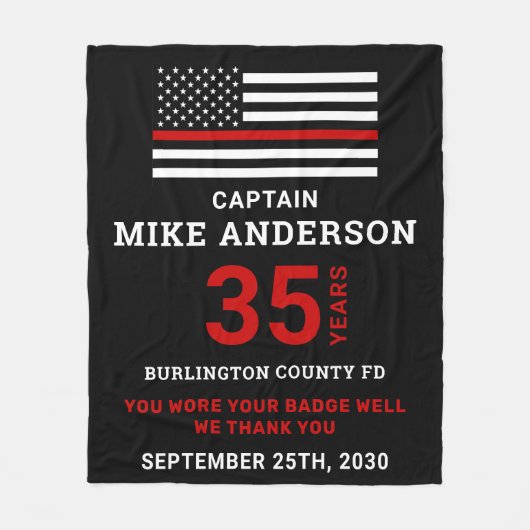 Thin Red Line Personalized Firefighter Retirement Fleece Deken (Voorkant)