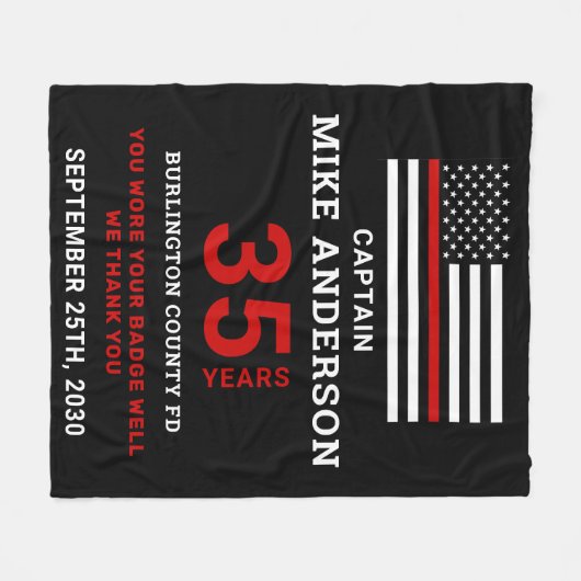 Thin Red Line Personalized Firefighter Retirement Fleece Deken (Voorkant (Horizontaal))
