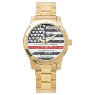 Thin Red Line Personalized Firefighter Retirement Horloge