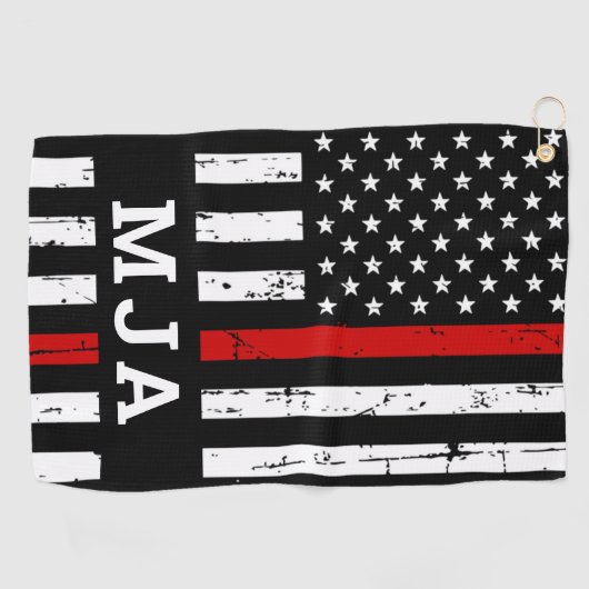 Thin Red Line Personalized Monogram Firefighter Golfhanddoek (Horizontaal)
