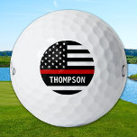 Thin Red Line Personalized Name Firefighter Golfballen<br><div class="desc">Dunne rode lijn brandweerman golfballen - VS Amerikaanse vlag ontwerp in brandweervlag kleuren, modern zwart rood ontwerp. Deze gepersonaliseerde brandweergolfballen zijn perfecte brandweergeschenken, brandweerman pensioneringsgeschenken. Ja. Personaliseer deze brandweerman dunne rode lijn golfballen met brandweerman naam. COPYRIGHT © 2020 Judy Burrows, Black Dog Art - Alle rechten voorbehouden. Dunne rode lijn...</div>