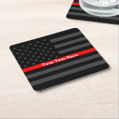 Thin Red Line Persoonlijke zwarte Amerikaanse vlag Kartonnen Onderzetters (Schuin)