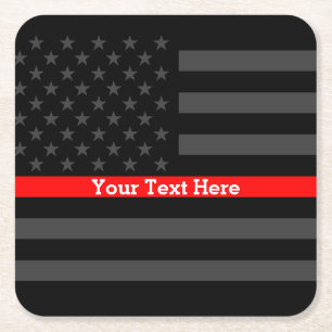 Thin Red Line Persoonlijke zwarte Amerikaanse vlag Kartonnen Onderzetters