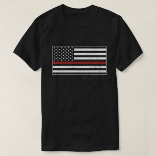 Thin Red Line USA Flag Firefighter Proud mam Wife T-shirt