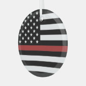 Thin Red Line USA Vlag brandweerafdeling Vlag Glas Ornament (Voorkant links)