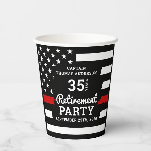 Thin Red Line Years Service Firefighter Retirement Papieren Bekers (Achterkant)