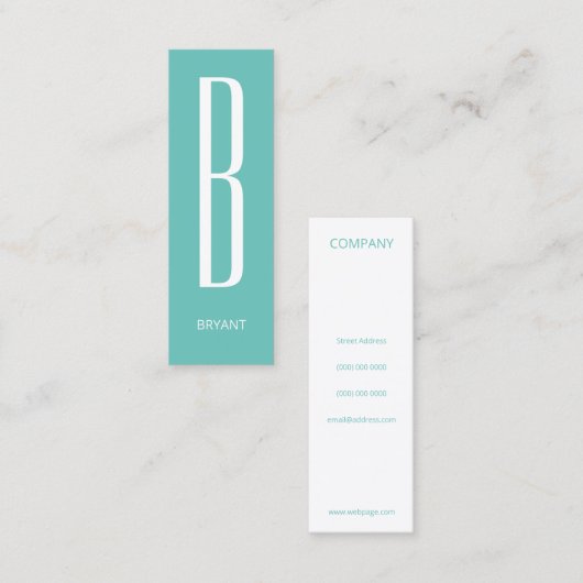 Thin reuzenmonogram cover cyaan mini visitekaartje (Voorkant / Achterkant)