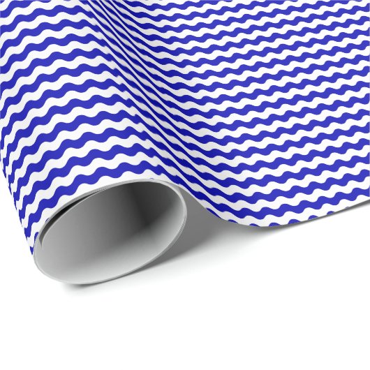 Thin Royal Blue en White Waves Wrapping Paper Cadeaupapier (Rol Hoek)