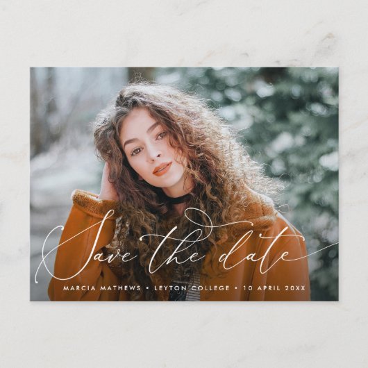 Thin Script-afstuderen De datum opslaan Briefkaart (Voorkant)