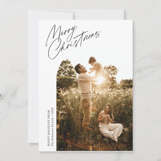 Thin Script Kerstboog Foto Vakantie Kaart (Voorkant)