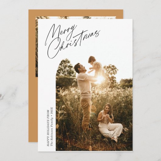 Thin Script Kerstboog Foto Vakantie Kaart (Voorkant / Achterkant)