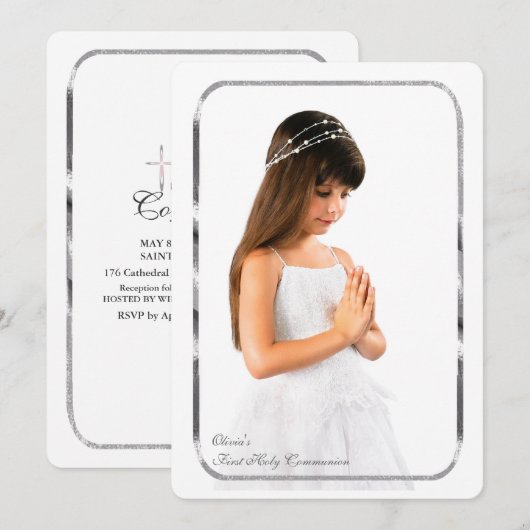 Thin Silver Lijst Photo First Communtion Kaart (Voorkant / Achterkant)
