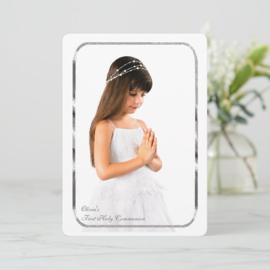 Thin Silver Lijst Photo First Communtion Kaart (Staand voorkant)