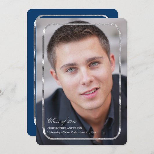 Thin Silver Lijst Photo Invitation Kaart (Voorkant / Achterkant)